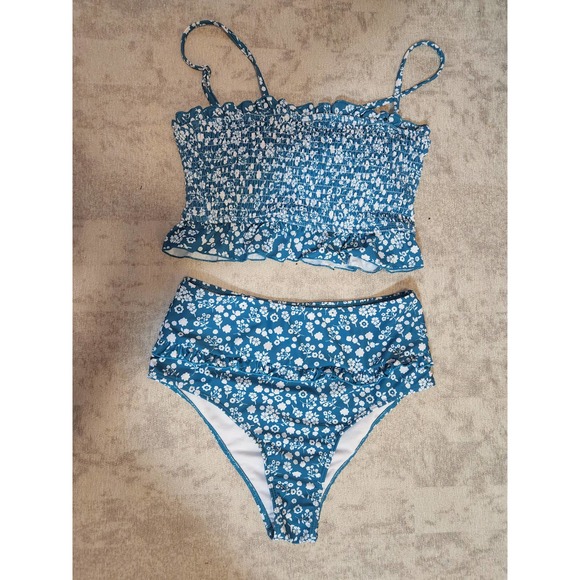 NWOT Mooslover Teal High Waisted Bandeau Bikini Two Piece Swimsuit, Women's M - Picture 6 of 10